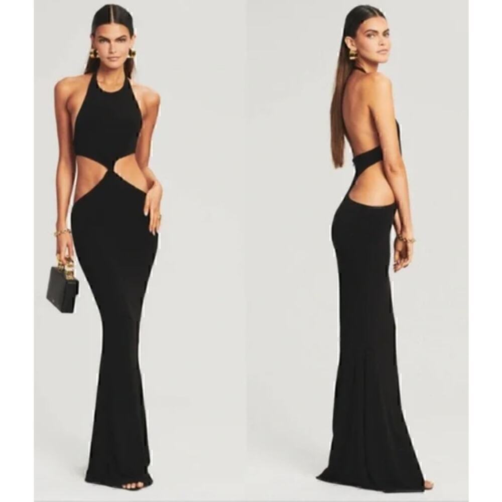 Retrofete Raven Dress Backless Twist Front Cutout Stretch Maxi Black NWT Size XL